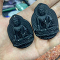 Obsidian Medicine Buddha Pendant, Hand Carved Black Crystal Amulet, Spiritual Protection Jewelry 54mm*39mm