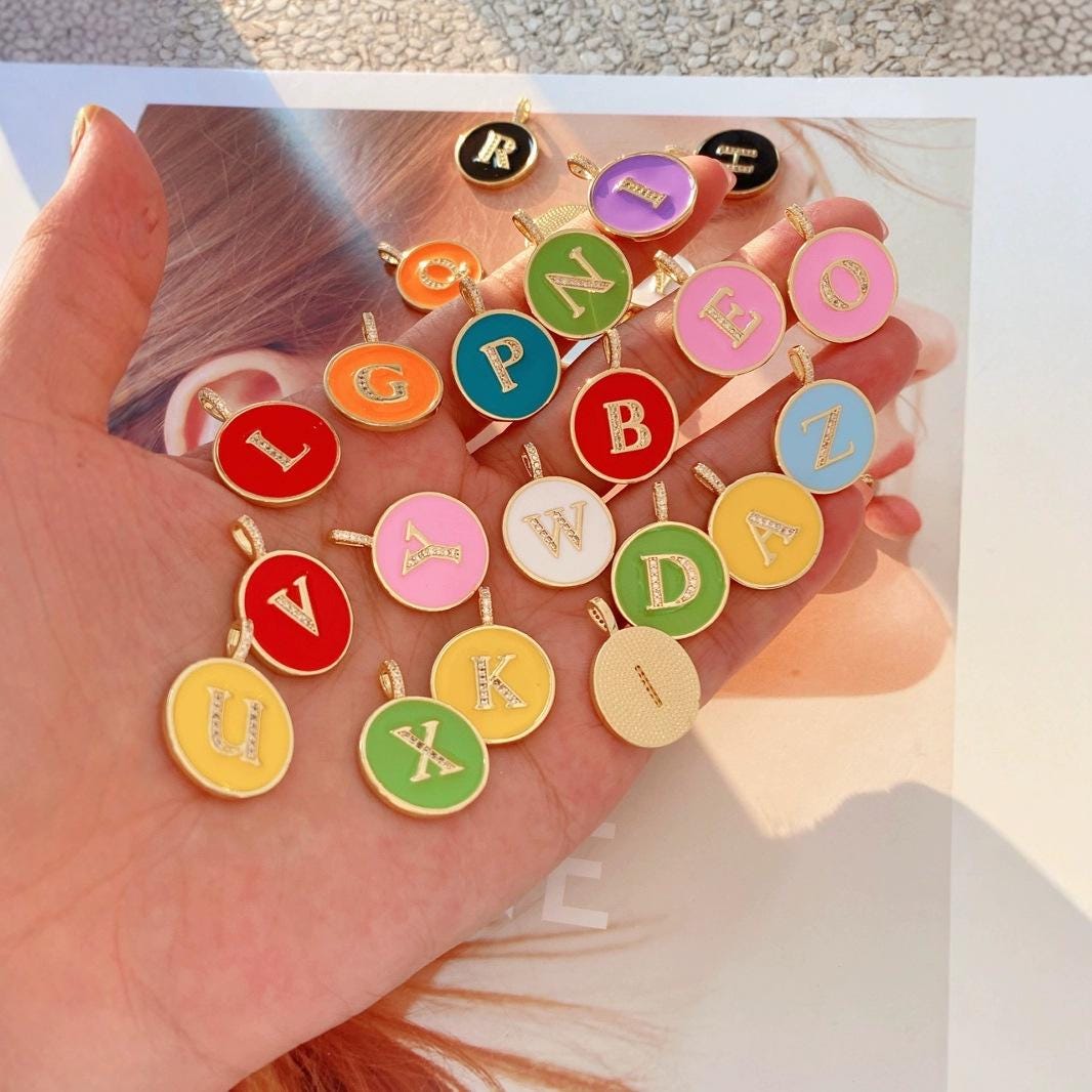 Enamel Letter Round Shape Pendant Colorful English Letter Pendant for DIY Gifts Necklace Making
