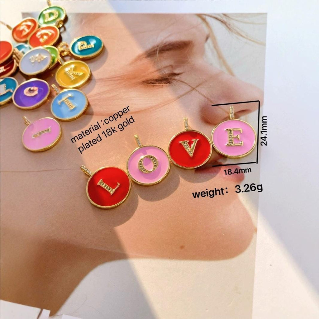 Enamel Letter Round Shape Pendant Colorful English Letter Pendant for DIY Gifts Necklace Making