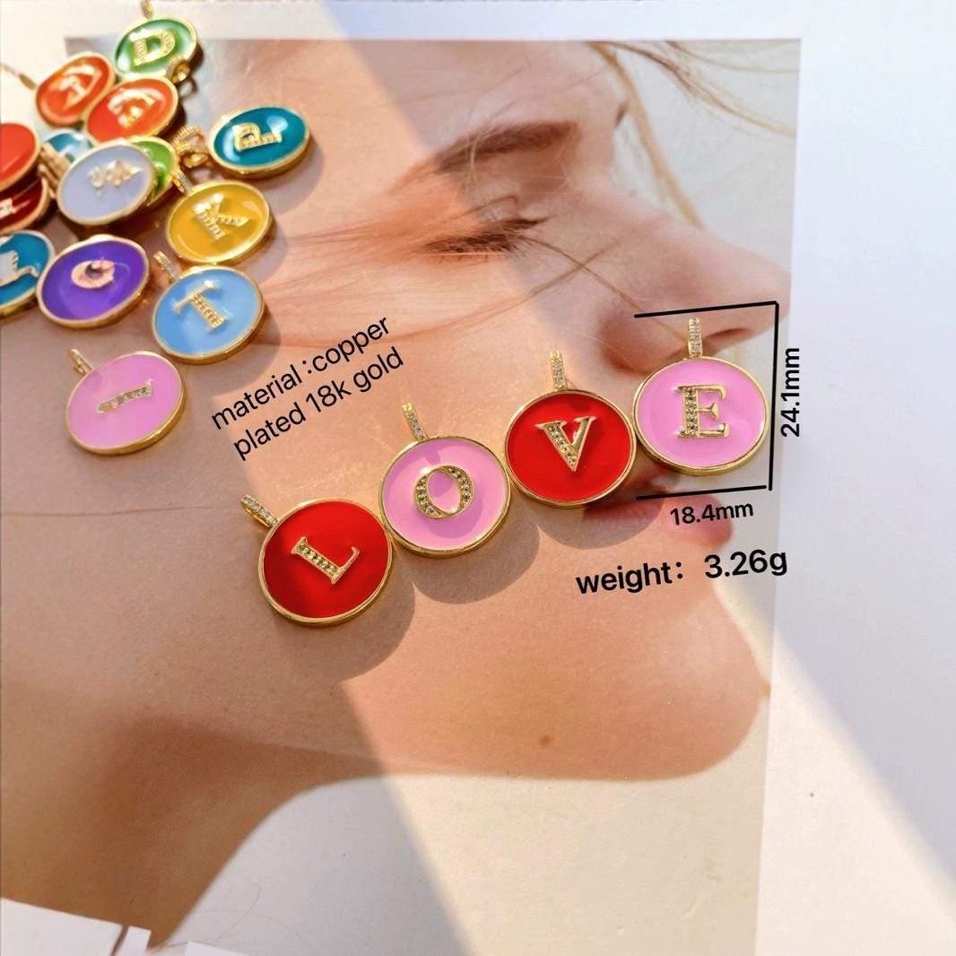 Enamel Letter Round Shape Pendant Colorful English Letter Pendant for DIY Gifts Necklace Making