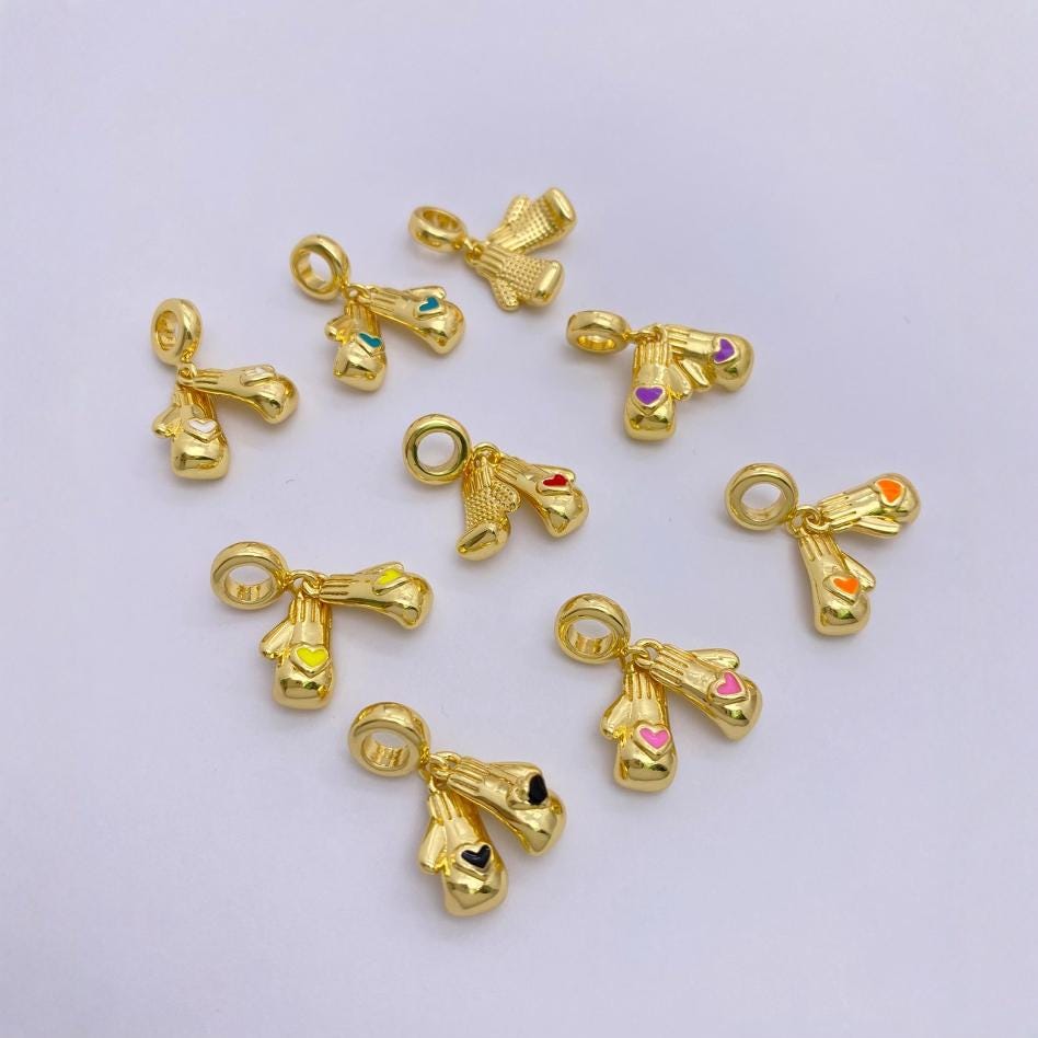 18K Gold Enamel Boxing Glove Pendant Mini Sports Charms for DIY Jewelry Making  (No Chain)