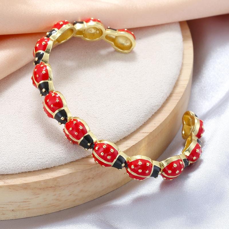 Enamel Ladybird Opening Bangle Ladybug Bracelet Coccinella Septempunctata Opening  DIY Gifts for Women