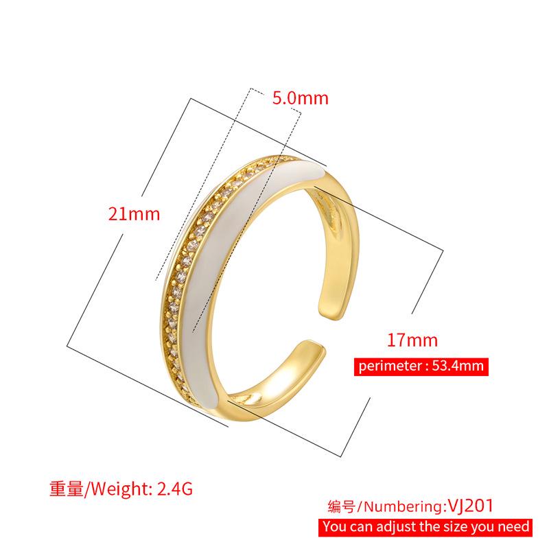 Colorful Enamel Rings with Half Zircon Adjustable Brass Rings Statement Rings for Jewellry