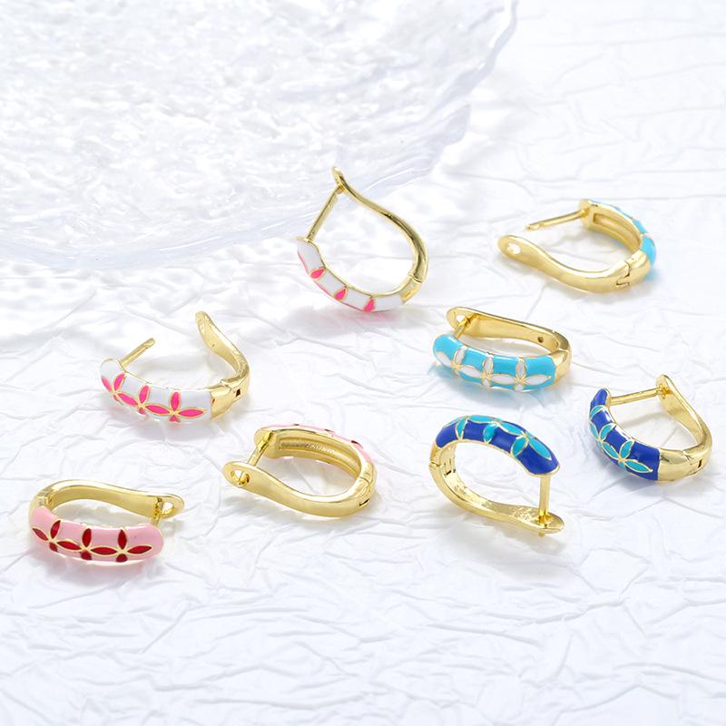 Enamel Hoop Earrings, Colorful Oil Drip Round Four Leaf Clover Ear Clips, Brass Candy Color Jewelry 1 Pair