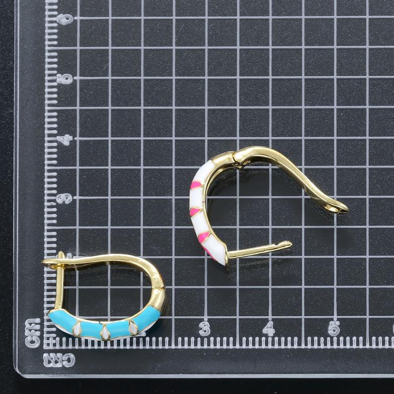 Enamel Hoop Earrings, Colorful Oil Drip Round Four Leaf Clover Ear Clips, Brass Candy Color Jewelry 1 Pair