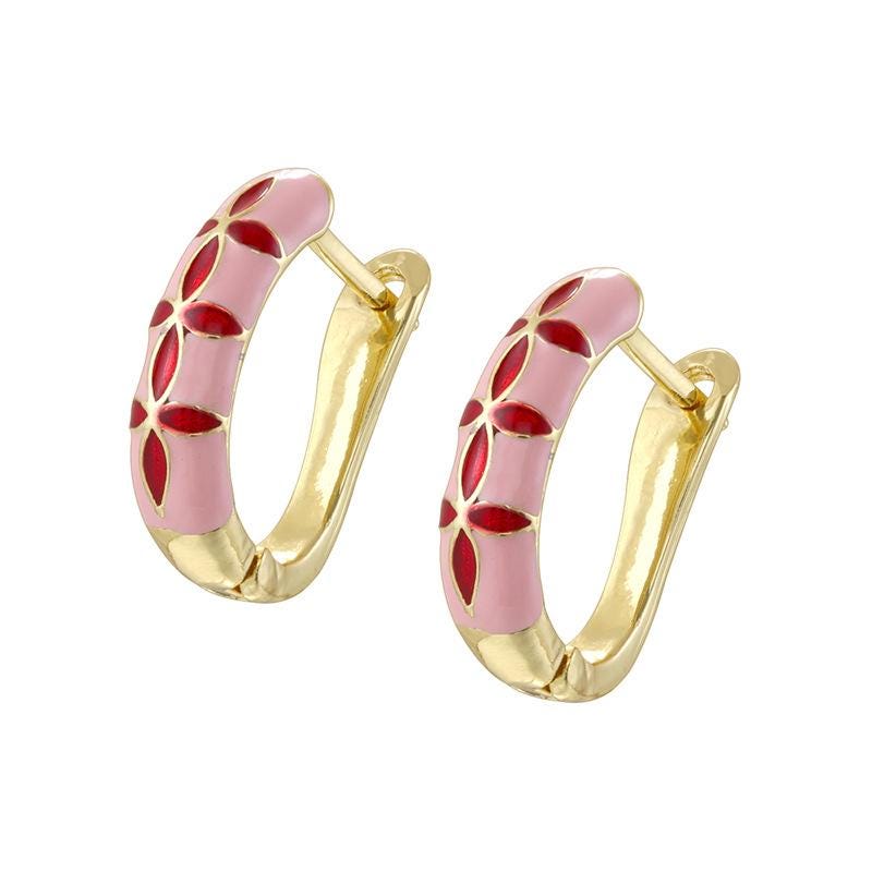Enamel Hoop Earrings, Colorful Oil Drip Round Four Leaf Clover Ear Clips, Brass Candy Color Jewelry 1 Pair