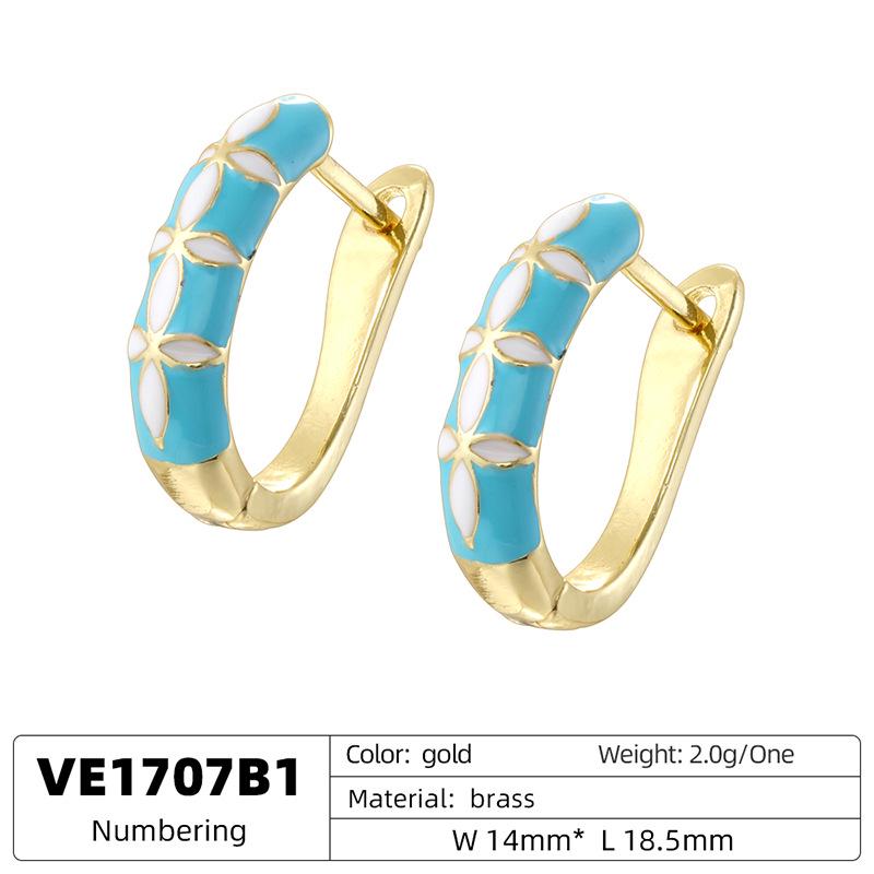 Enamel Hoop Earrings, Colorful Oil Drip Round Four Leaf Clover Ear Clips, Brass Candy Color Jewelry 1 Pair