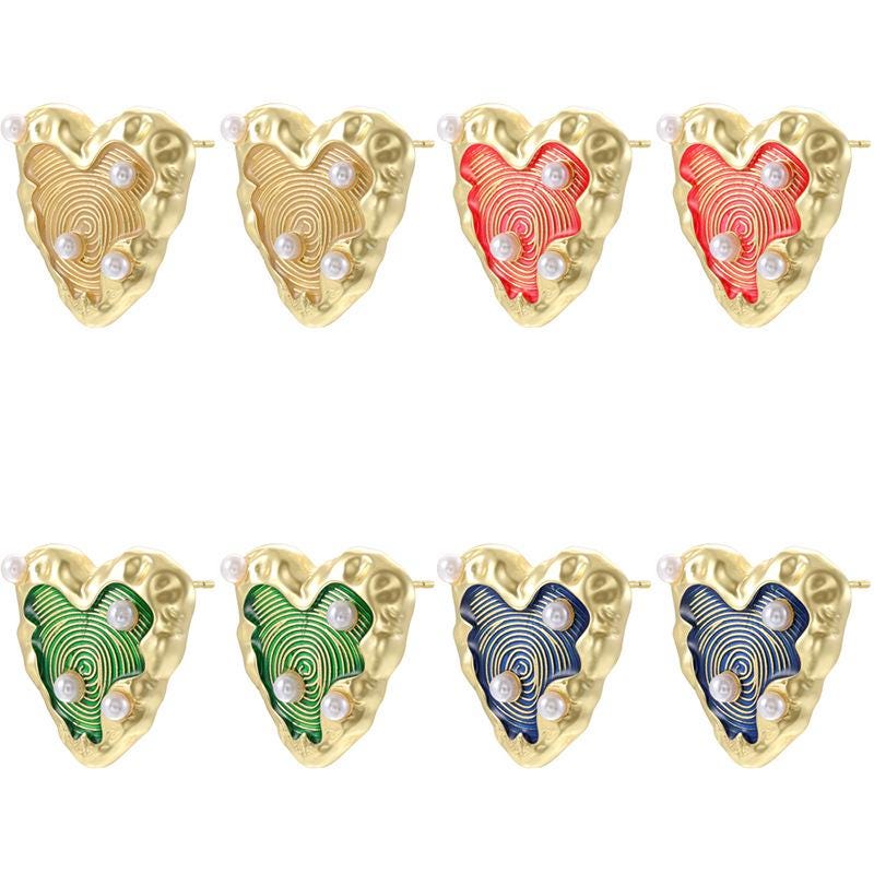 Colorful Enamel Wrinkled Heart Stud Earrings Sweet Love Heart Dainty Ear Jewelry Brass Candy Color Jewelry 1 Pair