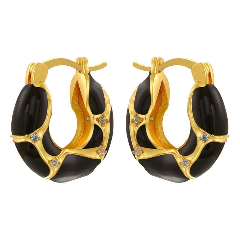Enamel Hoop Earrings, Irregular Shape with Zircon Colorful Oil Drip Round Circle, Brass Candy Color Jewelry 1 Pair
