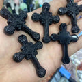 Obsidian Jesus Crucifix Cross Pendant, Hand Carved Black Crystal Religious Amulet, Christian Faith Protection Jewelry 38mm*54mm