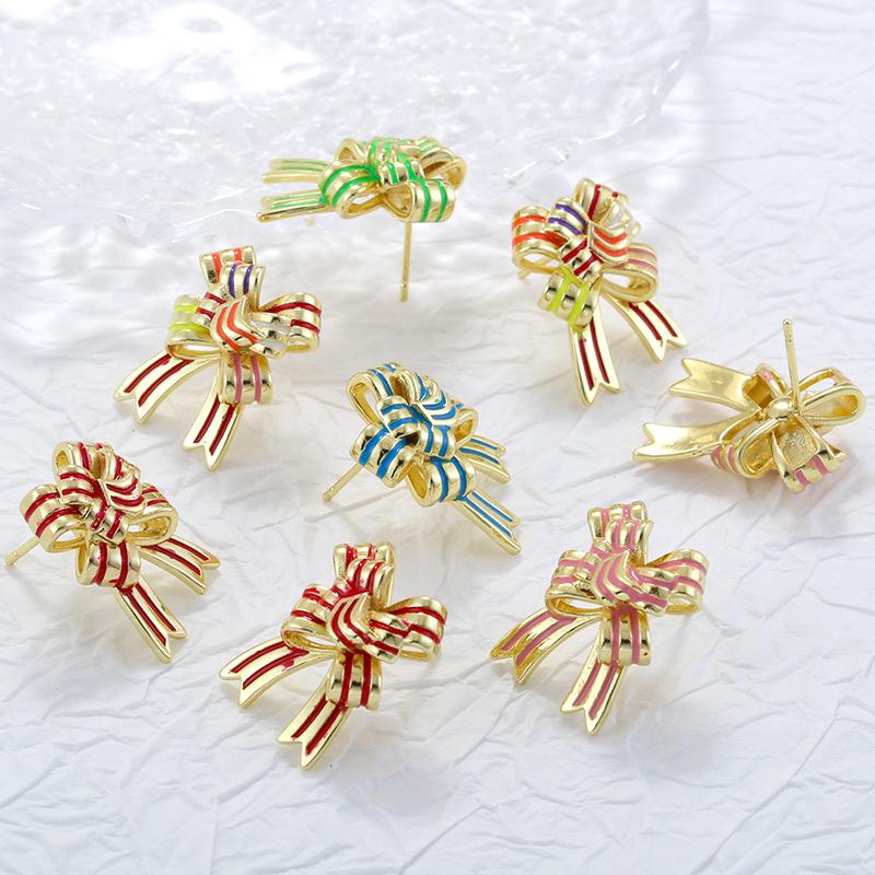 Colorful Enamel Bow Stud Earrings Cute Dainty Bowknot Piercing Jewelry Gift for Women