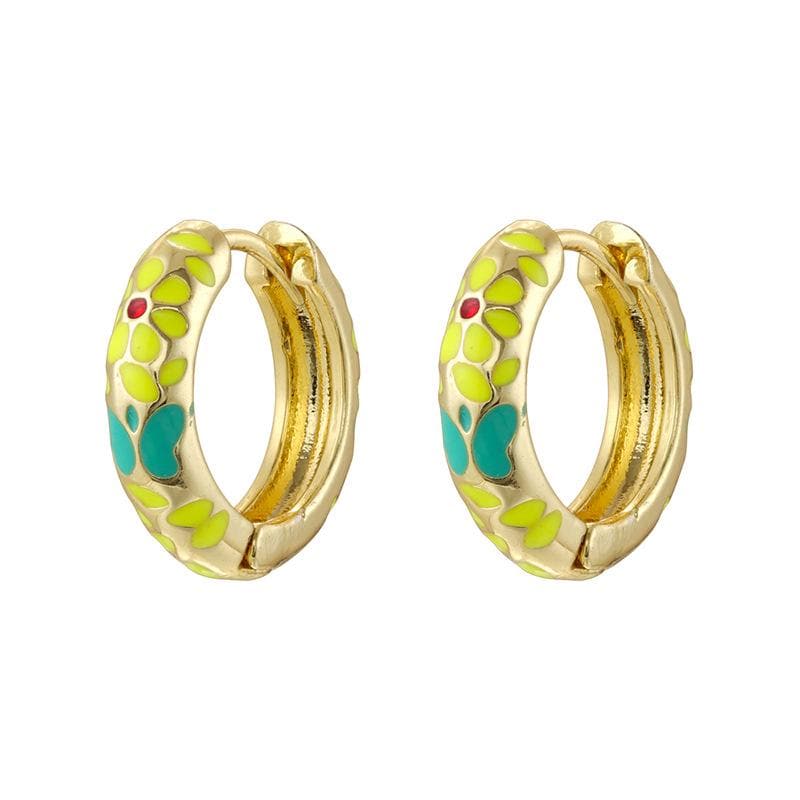 Enamel Colorful Flower & Butterfly Round Earrings, Sweet Dainty Floral Hoop Earrings for Women,Cute Daily Jewelry Gift 1 Pair