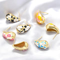 Elegant Embossed Enamel Drop Earrings, Painted Floral Dainty Stud Earrings, Luxury Fashion Jewelry for Women Gift 1 Pair