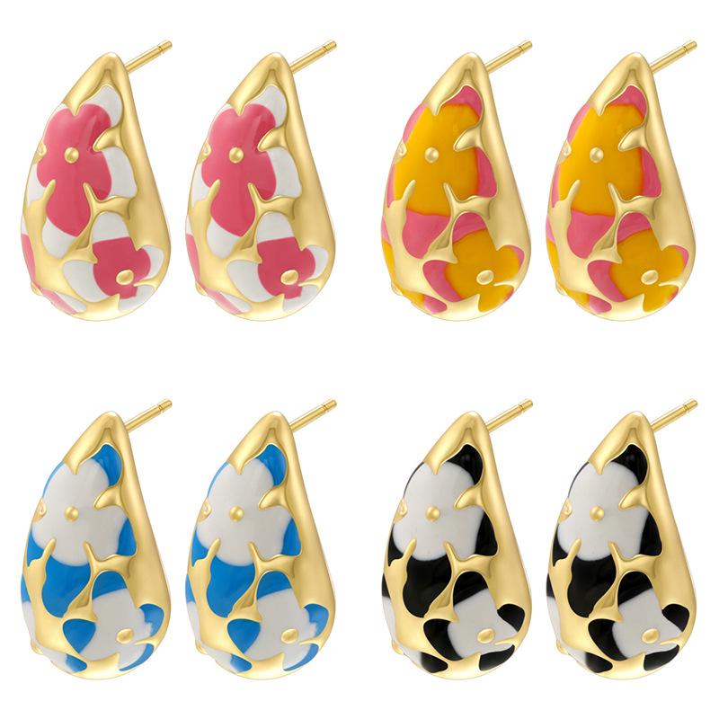 Elegant Embossed Enamel Drop Earrings, Painted Floral Dainty Stud Earrings, Luxury Fashion Jewelry for Women Gift 1 Pair