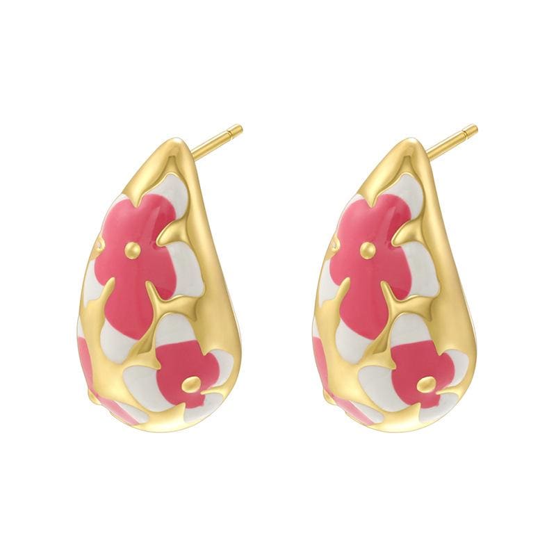 Elegant Embossed Enamel Drop Earrings, Painted Floral Dainty Stud Earrings, Luxury Fashion Jewelry for Women Gift 1 Pair