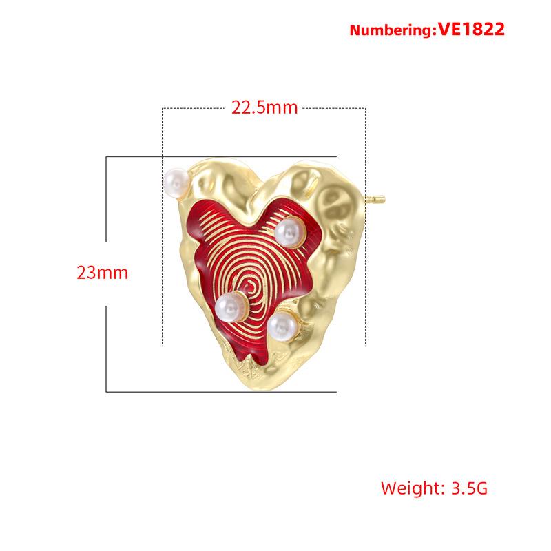 Colorful Enamel Wrinkled Heart Stud Earrings Sweet Love Heart Dainty Ear Jewelry Brass Candy Color Jewelry 1 Pair