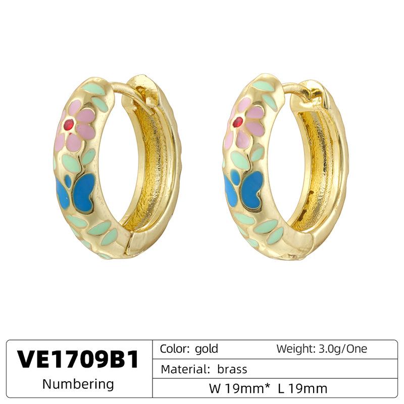 Enamel Colorful Flower & Butterfly Round Earrings, Sweet Dainty Floral Hoop Earrings for Women,Cute Daily Jewelry Gift 1 Pair