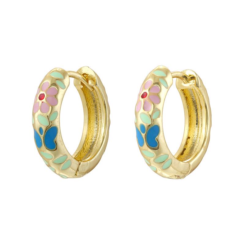 Enamel Colorful Flower & Butterfly Round Earrings, Sweet Dainty Floral Hoop Earrings for Women,Cute Daily Jewelry Gift 1 Pair