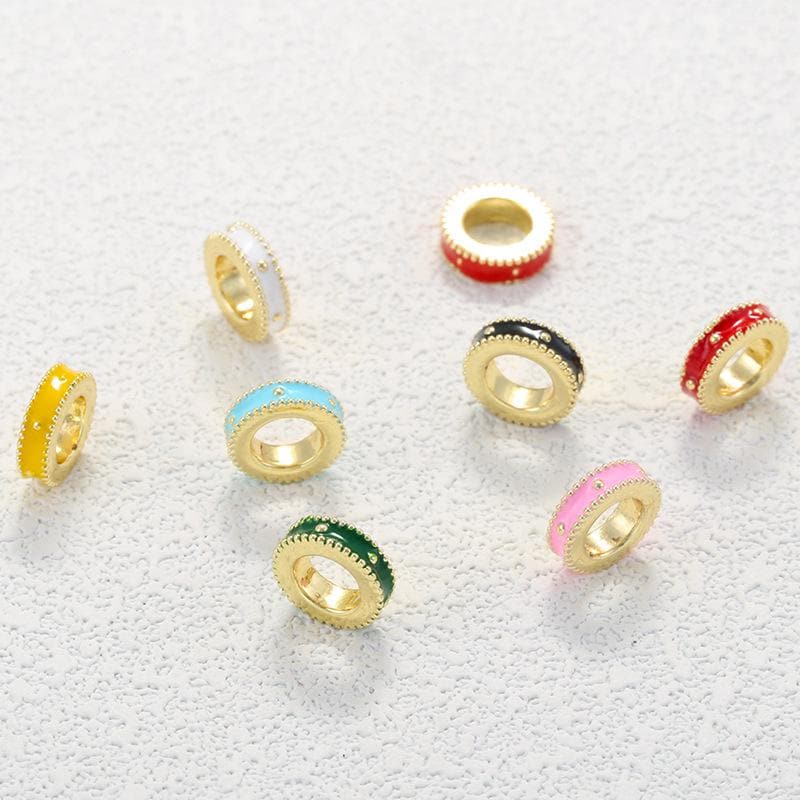 Colorful Enamel Roudell Beads Big Hole Rhodium beads 9mm DIY Round Spacer Beads for Necklace Making Hole Size Approx 5mm