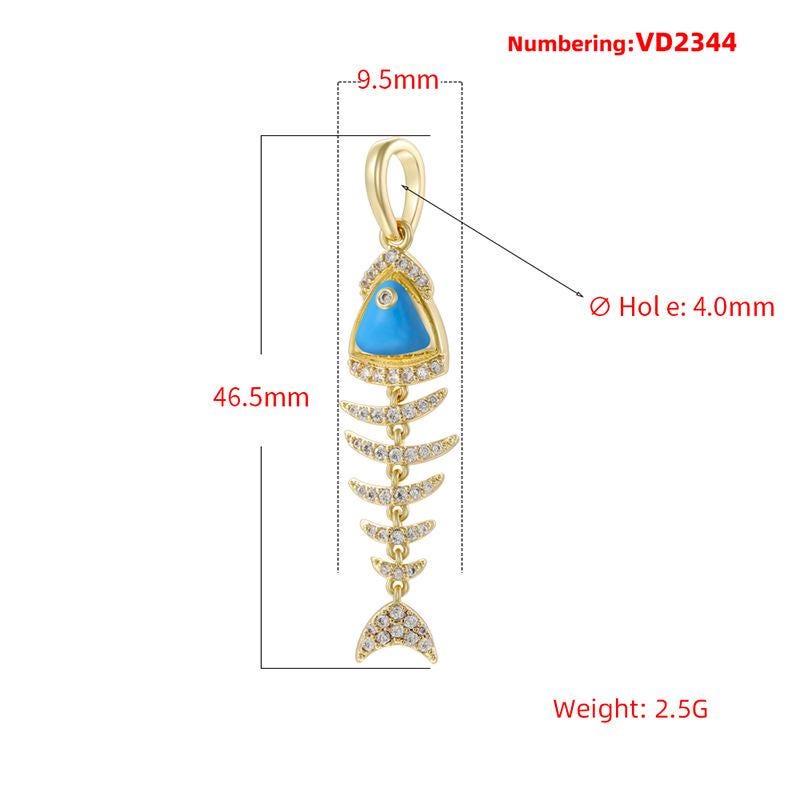 Colorful Enamel Fishbone Charm,Copper InIaid Zircon Pendant,DIY Bracelet Necklace Gifts for Her