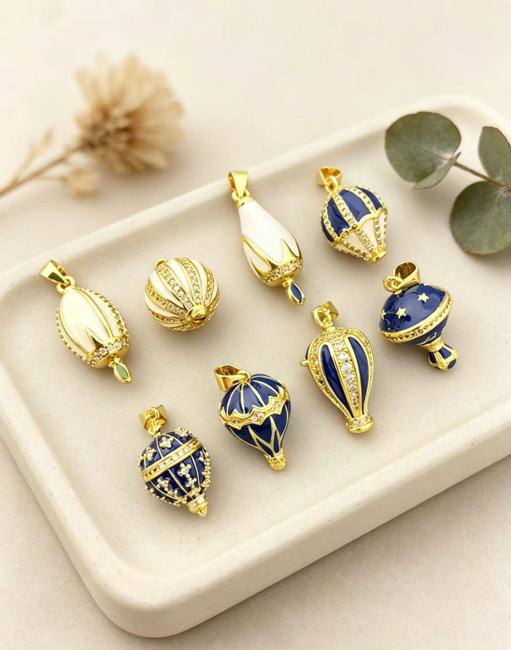 Blue White Enamel Hot Air Ballon Pendant, Brass CZ Stone Charm, DIY  Necklace Making Supply, Cute Adventure Jewelry Findings Gifts for Women