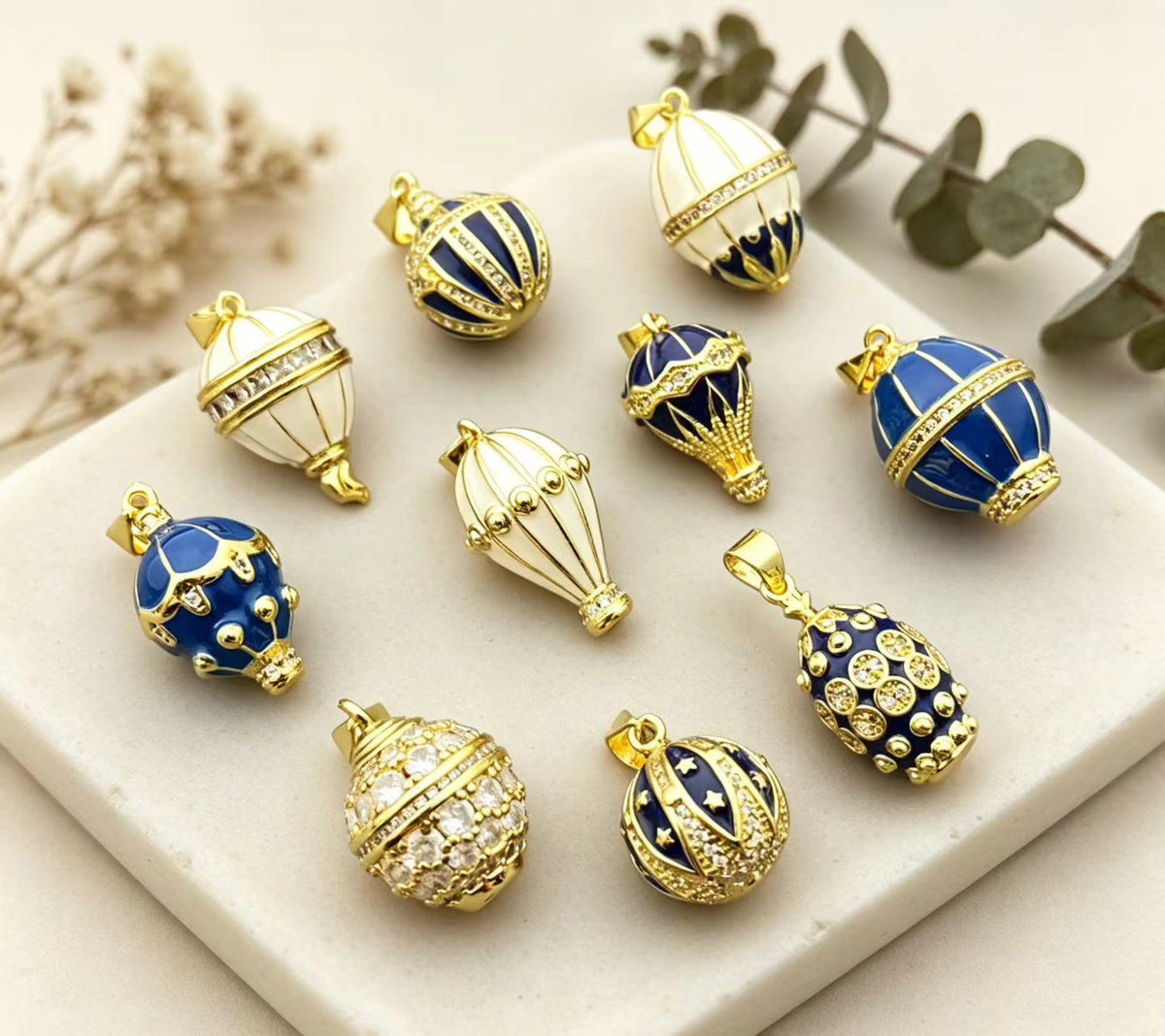 Blue White Enamel Hot Air Ballon Pendant, Brass CZ Stone Charm, DIY  Necklace Making Supply, Cute Adventure Jewelry Findings Gifts for Women