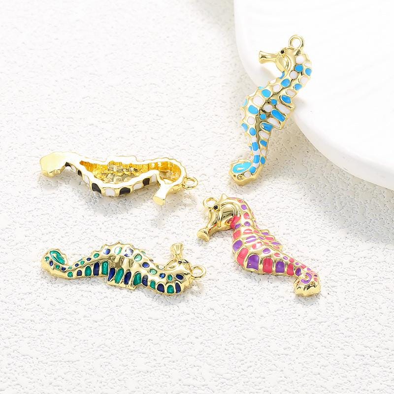 Colorful Enamel Sea Horse Charm  Sea Horse Pendant Enamel Ocean Animals Pendant DIY Necklace Gifts for Women