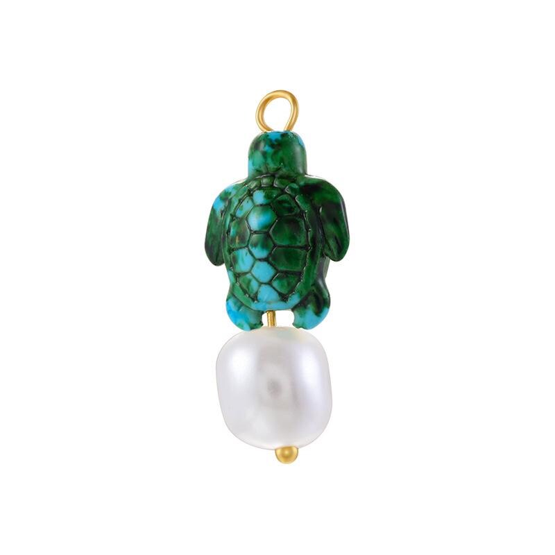 Bohemian Style Hand Painted Turtle with Pearl Dangle Charm,Ocean Pendant for DIY Bracelet Necklace Jewelry Making