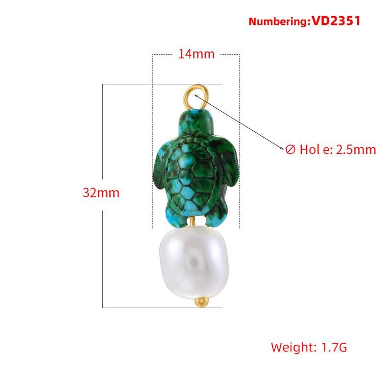 Bohemian Style Hand Painted Turtle with Pearl Dangle Charm,Ocean Pendant for DIY Bracelet Necklace Jewelry Making