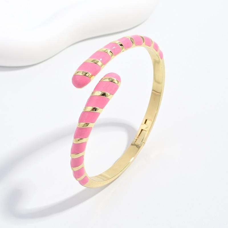 Macaron Color Enamel Caterpillar Opening Bangle, Gold Plated Stackable Bracelet Size Adjustable, Jewelry DIY Gifts for Women