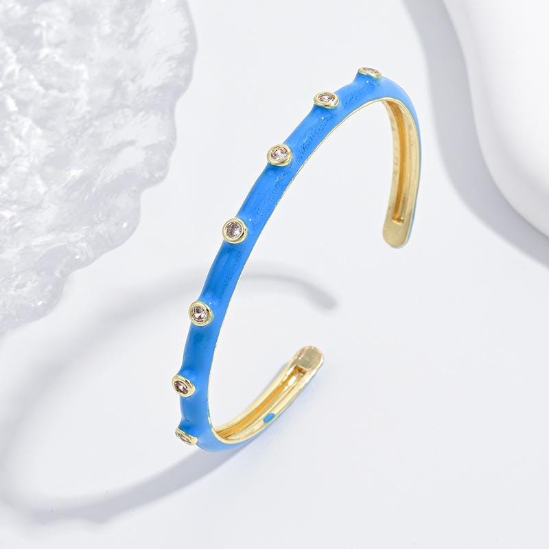 Sweet Macaron Color Enamel Zircon Opening Bangle, Gold Plated Bracelet Size Adjustable, Jewelry DIY Gifts for Women