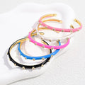 Sweet Macaron Color Enamel Zircon Opening Bangle, Gold Plated Bracelet Size Adjustable, Jewelry DIY Gifts for Women