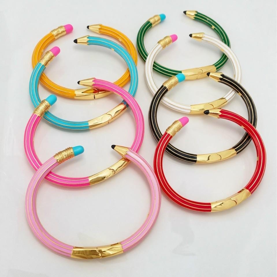Colorful Enamel Pencil Eraser Opening Bangle, Adjustable Size Bracelet Creative Spliced Pencil Bangle, Jewelry DIY Gifts for Women