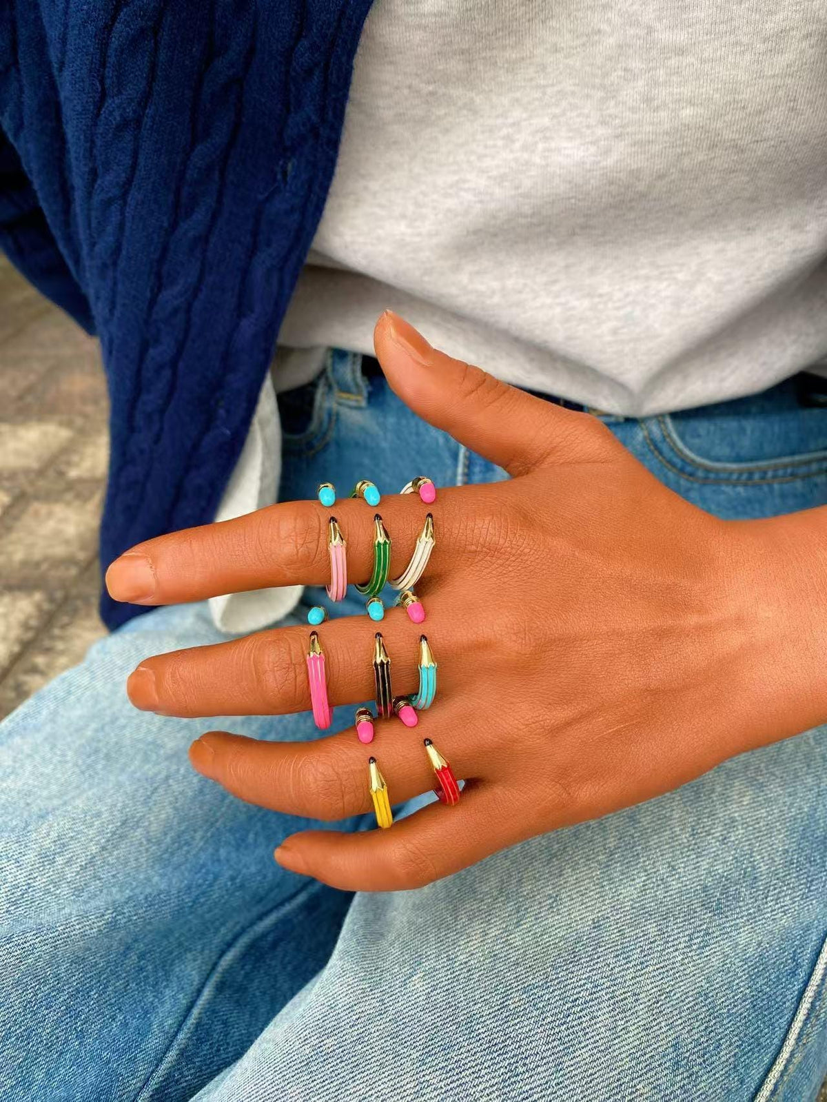 Colorful Enamel Pencil Eraser Opening Rings, Adjustable Size Rings Creative Spliced Pencil Rings, Jewelry DIY Gifts for Women