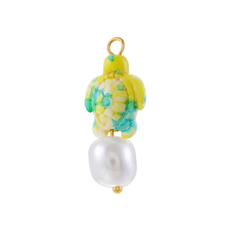 Bohemian Style Hand Painted Turtle with Pearl Dangle Charm,Ocean Pendant for DIY Bracelet Necklace Jewelry Making
