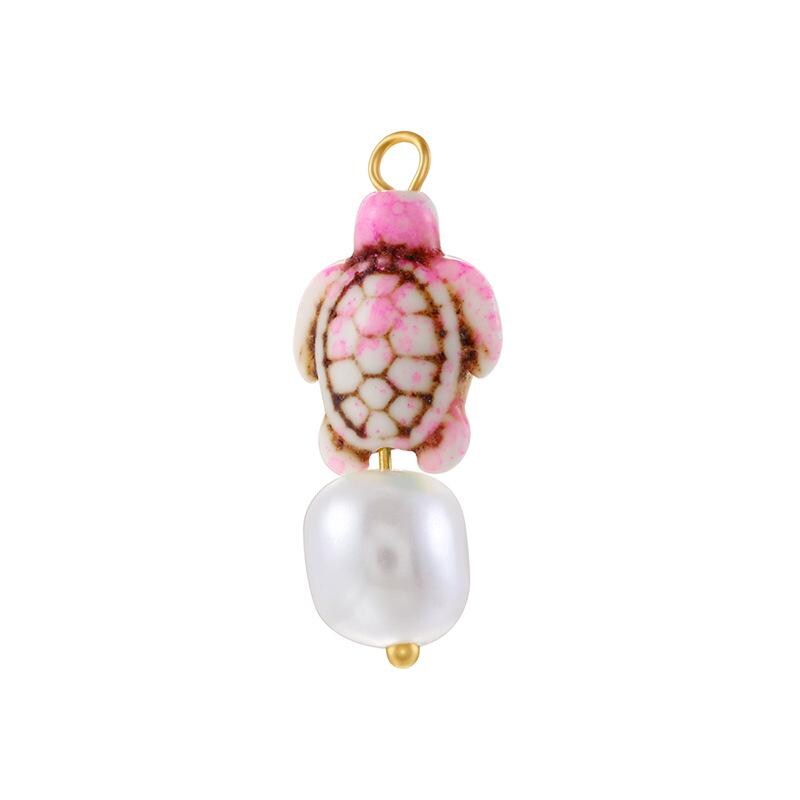 Bohemian Style Hand Painted Turtle with Pearl Dangle Charm,Ocean Pendant for DIY Bracelet Necklace Jewelry Making