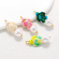 Bohemian Style Hand Painted Turtle with Pearl Dangle Charm,Ocean Pendant for DIY Bracelet Necklace Jewelry Making