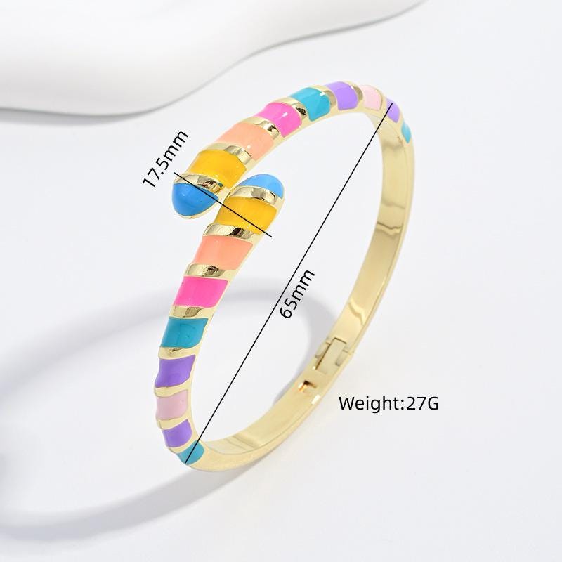 Macaron Color Enamel Caterpillar Opening Bangle, Gold Plated Stackable Bracelet Size Adjustable, Jewelry DIY Gifts for Women