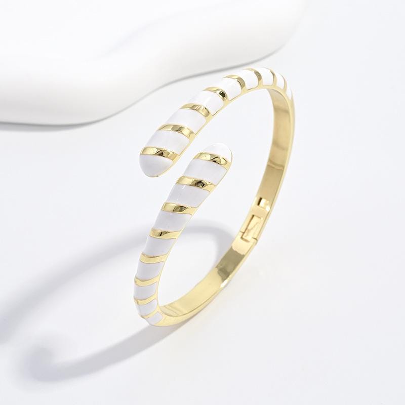 Macaron Color Enamel Caterpillar Opening Bangle, Gold Plated Stackable Bracelet Size Adjustable, Jewelry DIY Gifts for Women