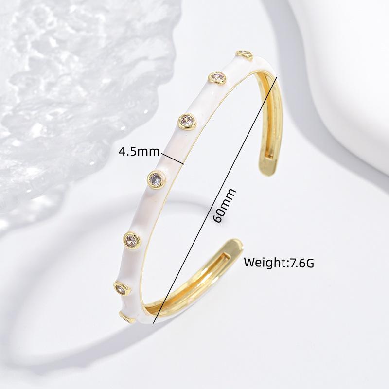 Sweet Macaron Color Enamel Zircon Opening Bangle, Gold Plated Bracelet Size Adjustable, Jewelry DIY Gifts for Women
