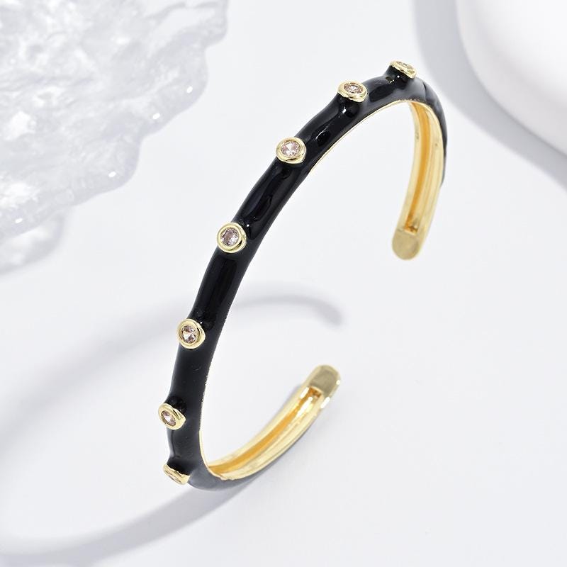 Sweet Macaron Color Enamel Zircon Opening Bangle, Gold Plated Bracelet Size Adjustable, Jewelry DIY Gifts for Women