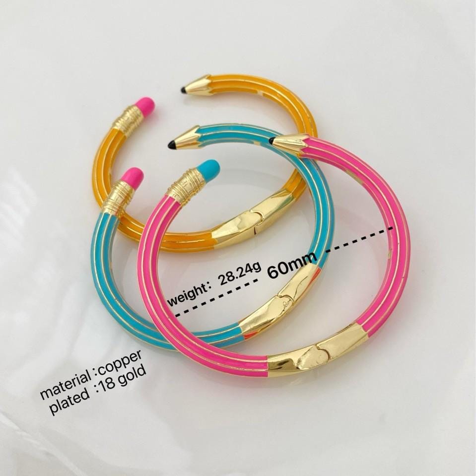 Colorful Enamel Pencil Eraser Opening Bangle, Adjustable Size Bracelet Creative Spliced Pencil Bangle, Jewelry DIY Gifts for Women