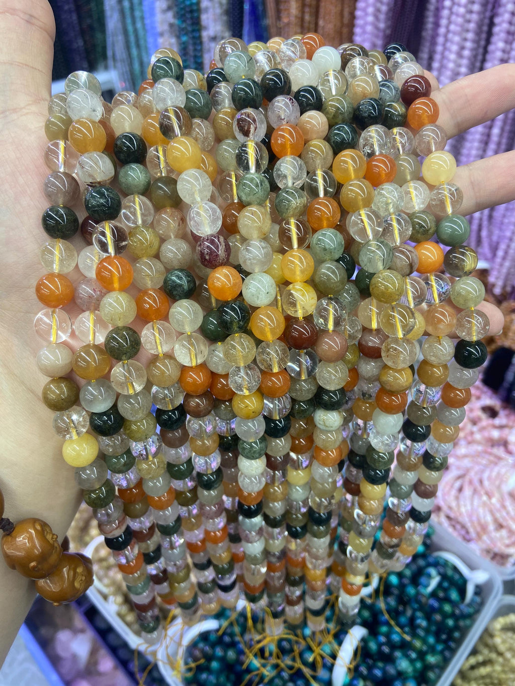 Natural Multi Color Rutilated Quartz Round Beads Bead 8 10 12mm Gemstones Loose Bead for Jewelry Making 15.5 Inch Strand AAA
