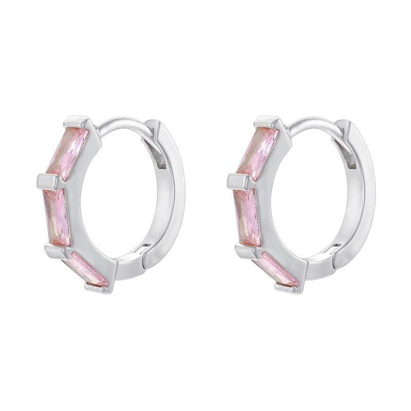 Copper Inlaid Square Oval Multicolor CZ U Shape Hoop Earrings,Colorful Zircon Women Jewelry Gifts for Her 1 Pair