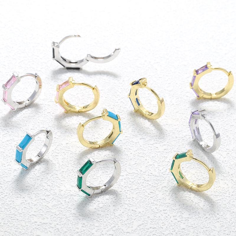 Copper Inlaid Square Oval Multicolor CZ U Shape Hoop Earrings,Colorful Zircon Women Jewelry Gifts for Her 1 Pair