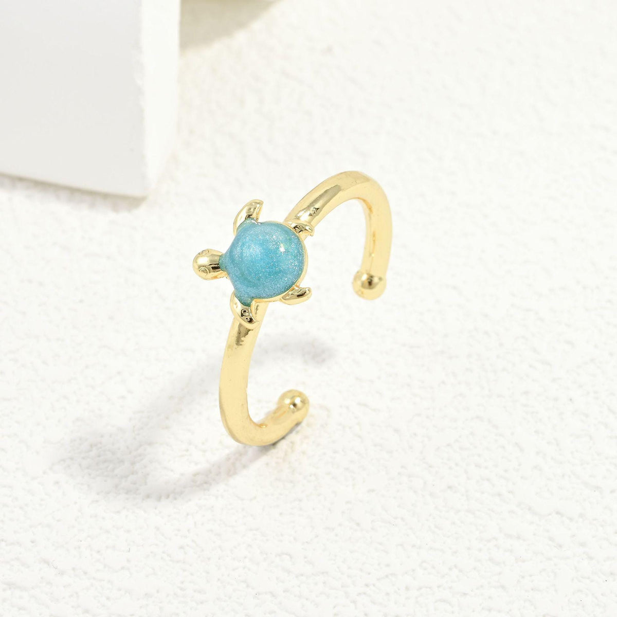 Colorful Enamel Small Sea Turtle Adjustable Open Ring, Boho Tortoise Stackable Finger Ring, Ocean Animal Beach Jewelry Gift for Her