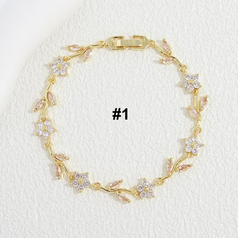 Luxury Camellia Flower Bracelet, Copper Inlaid Color Zircon Floral Bangle, Elegant Five Petal Botanical Jewelry  for Women