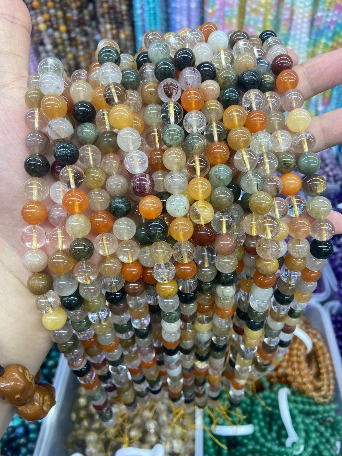 Natural Multi Color Rutilated Quartz Round Beads Bead 8 10 12mm Gemstones Loose Bead for Jewelry Making 15.5 Inch Strand AAA