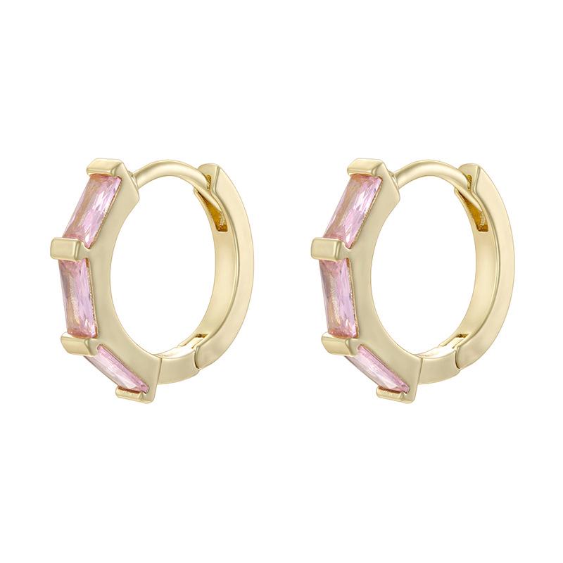 Copper Inlaid Square Oval Multicolor CZ U Shape Hoop Earrings,Colorful Zircon Women Jewelry Gifts for Her 1 Pair