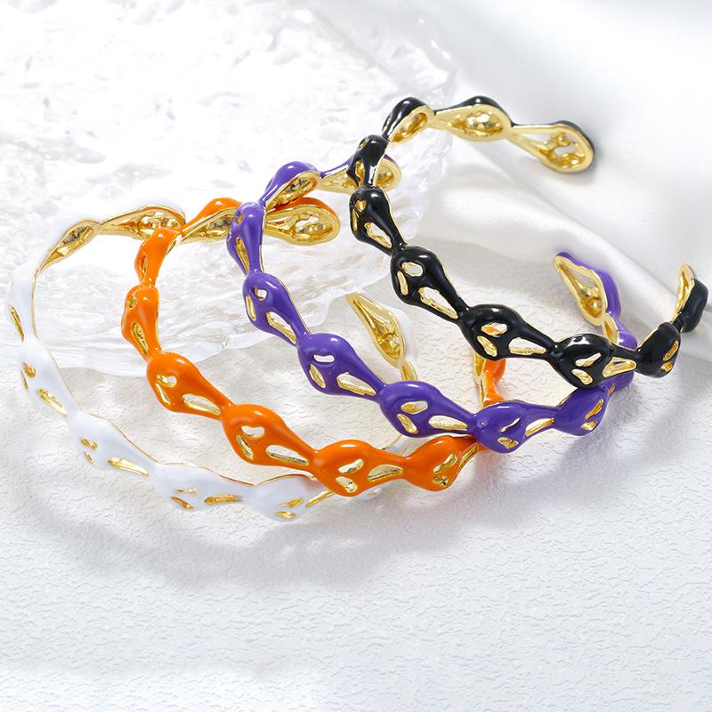 Colorful Enamel Halloween Skull Bangle Opening Size Adjustable Spooky Elf Ghost Face Bracelet ,Halloween Party Horror DIY Gifts for Women